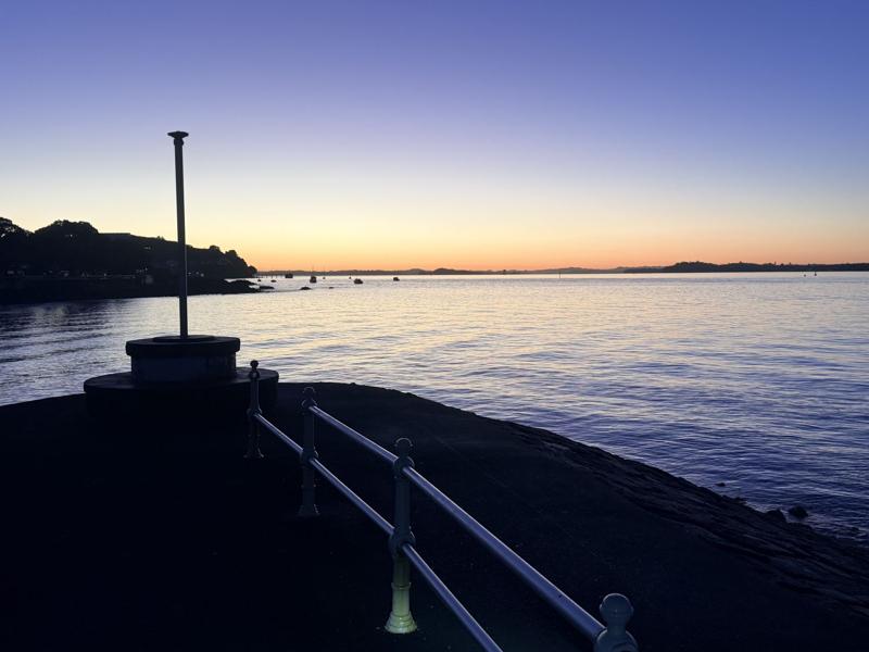 Sunset over Devonport wharf, Auckland